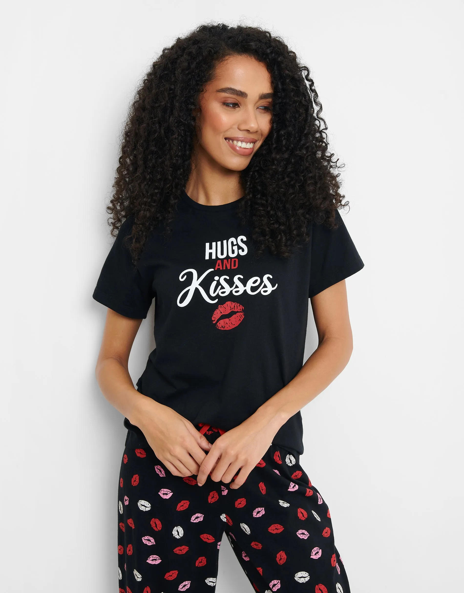 Women's Black Short Sleeve Lips Pyjamas (2 Piece Set) sold by Threadbare product image thumbnail 4