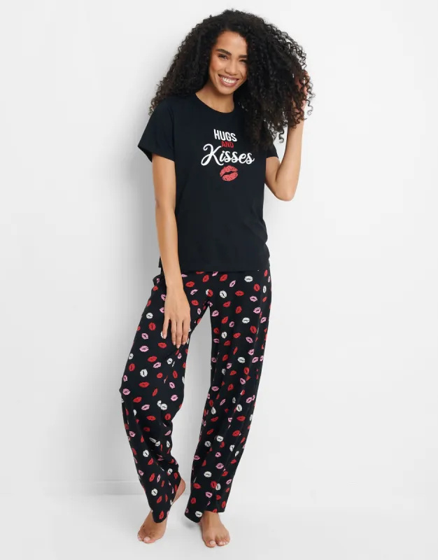 Women's Black Short Sleeve Lips Pyjamas (2 Piece Set) sold by Threadbare
