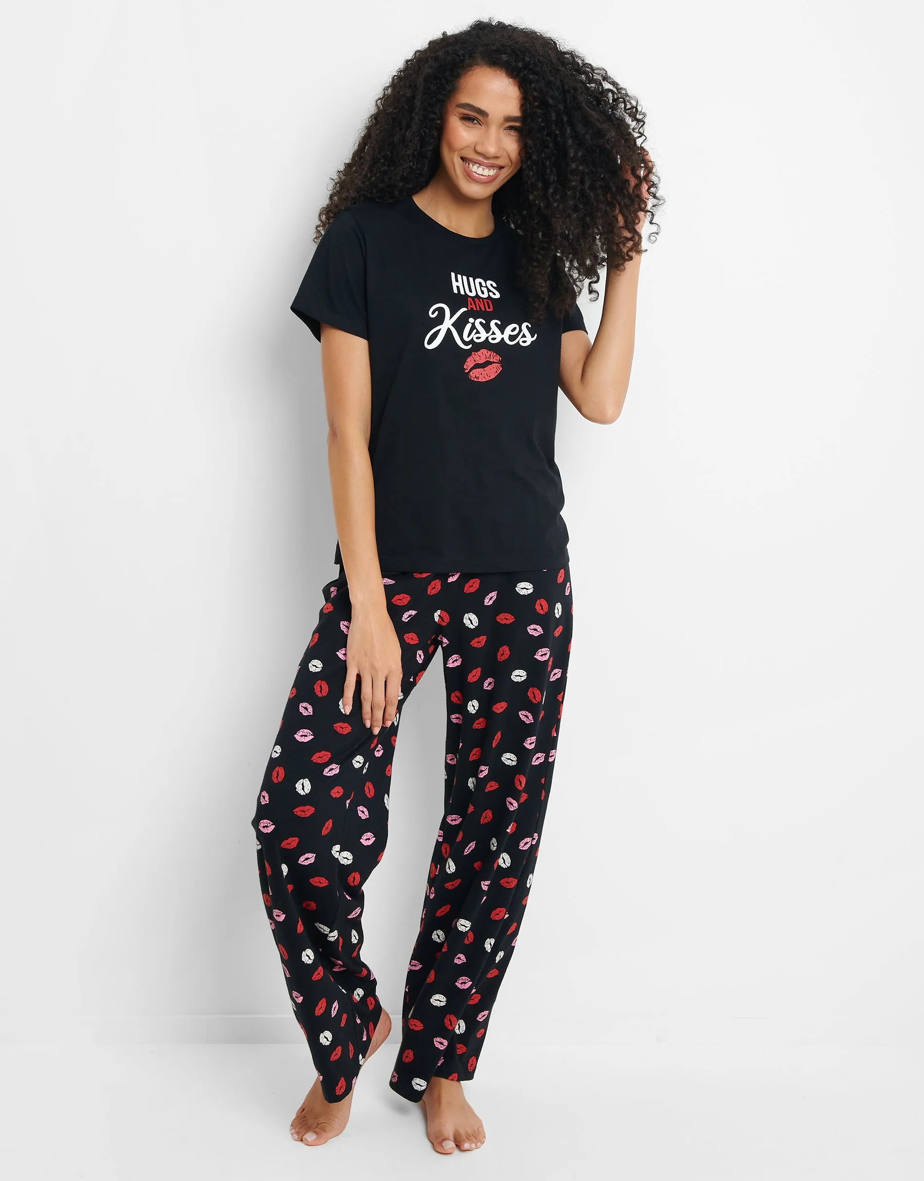 Women's Black Short Sleeve Lips Pyjamas (2 Piece Set) sold by Threadbare