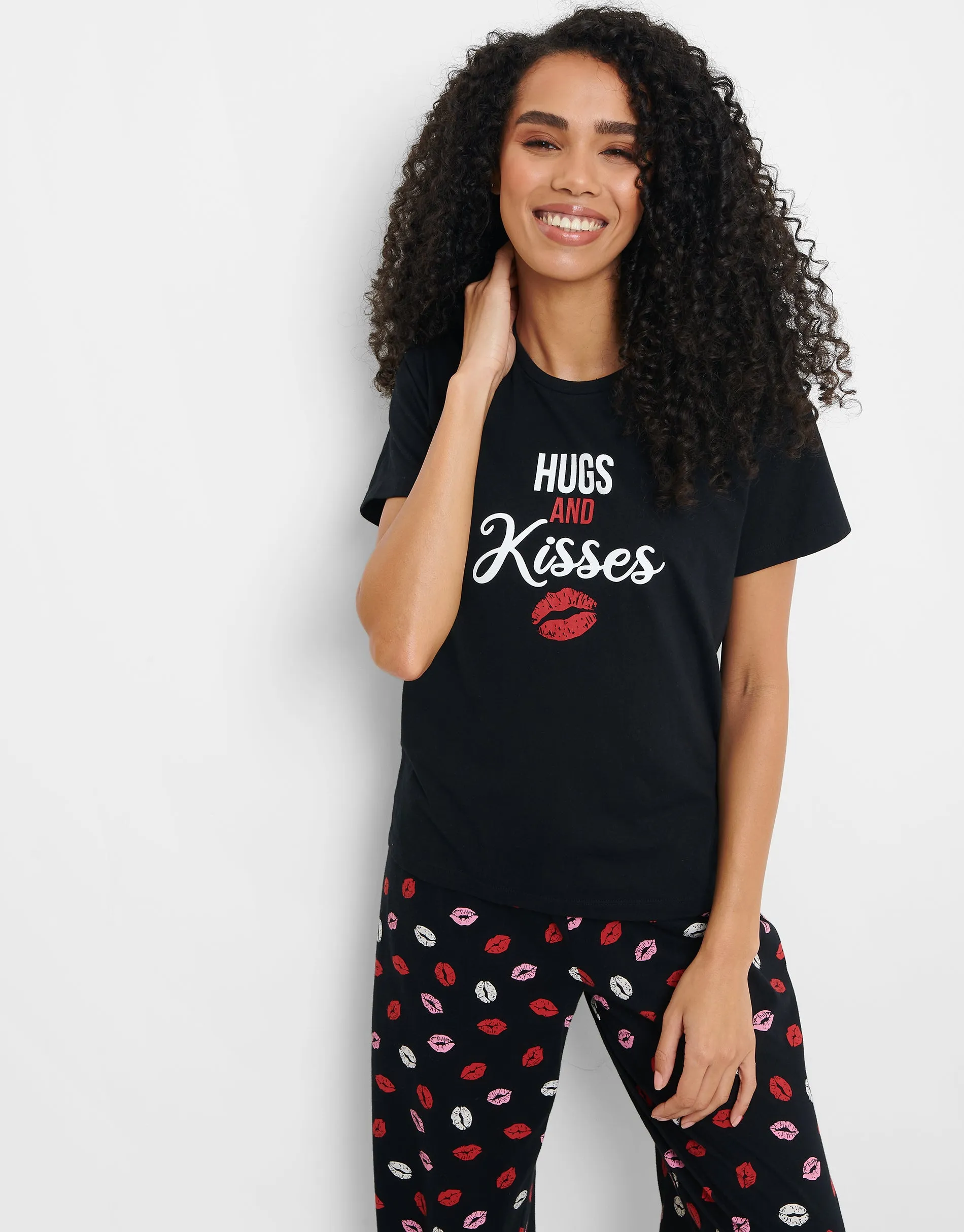 Women's Black Short Sleeve Lips Pyjamas (2 Piece Set) sold by Threadbare product image thumbnail 3