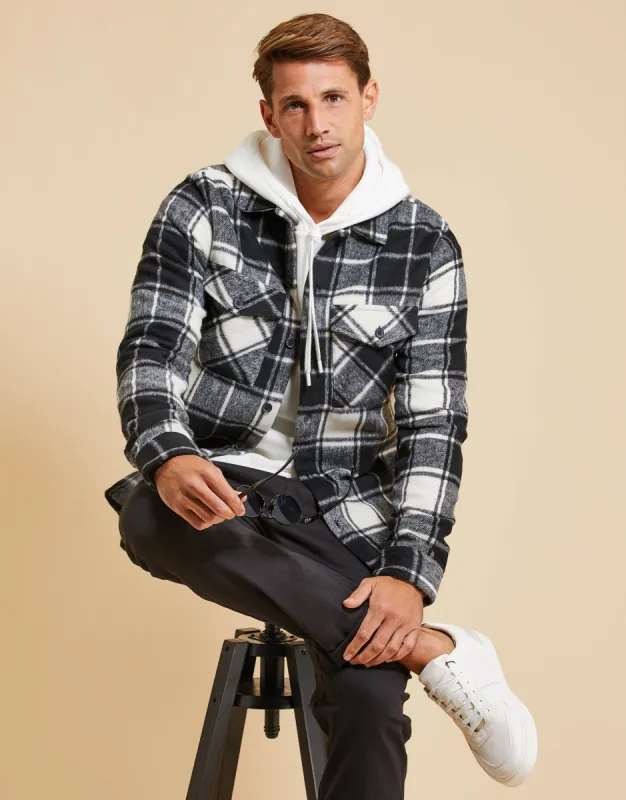 Threadbare Luxe Men's Black Check Heavy Brushed Long Sleeve Shirt sold by Threadbare