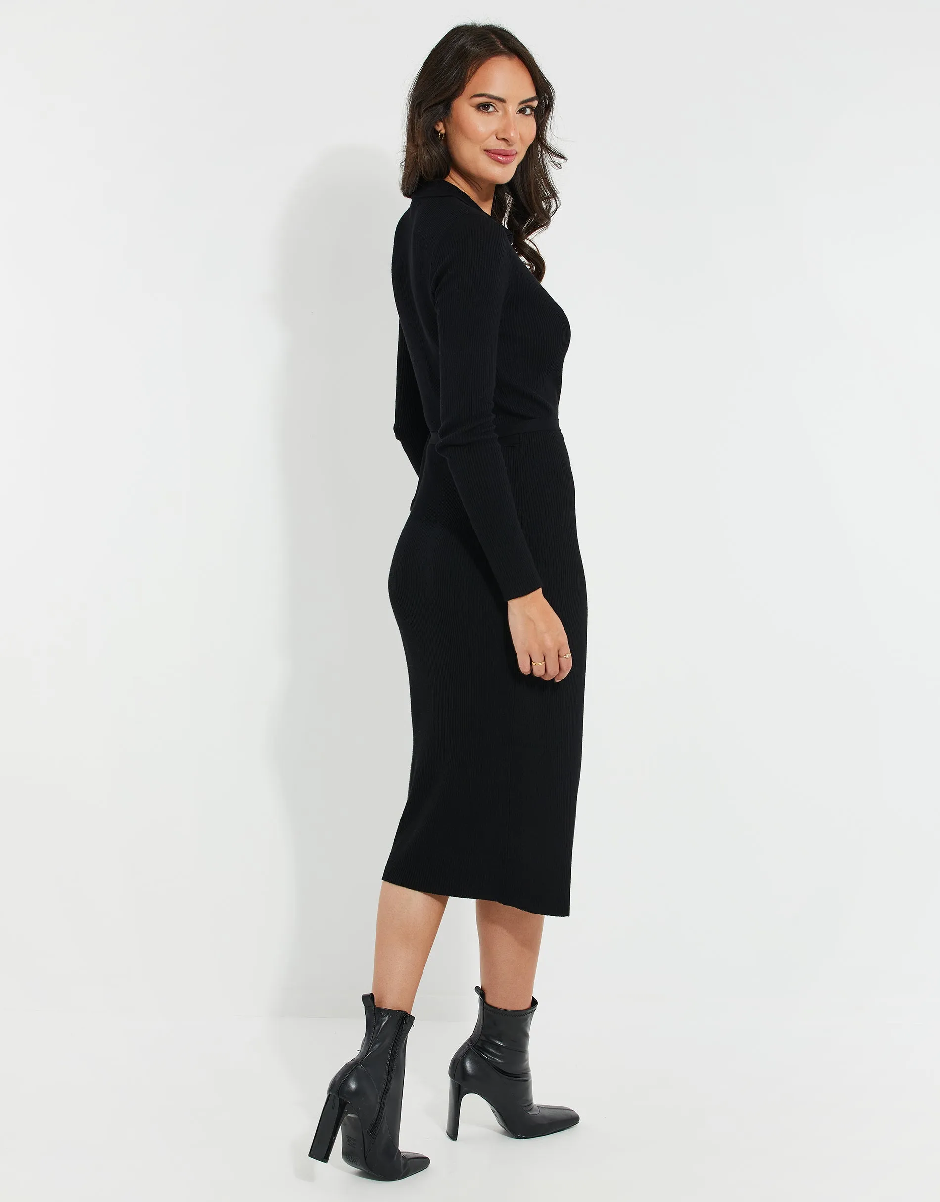 Women's Black Ribbed Wrap Tie Dress sold by Threadbare product image thumbnail 2