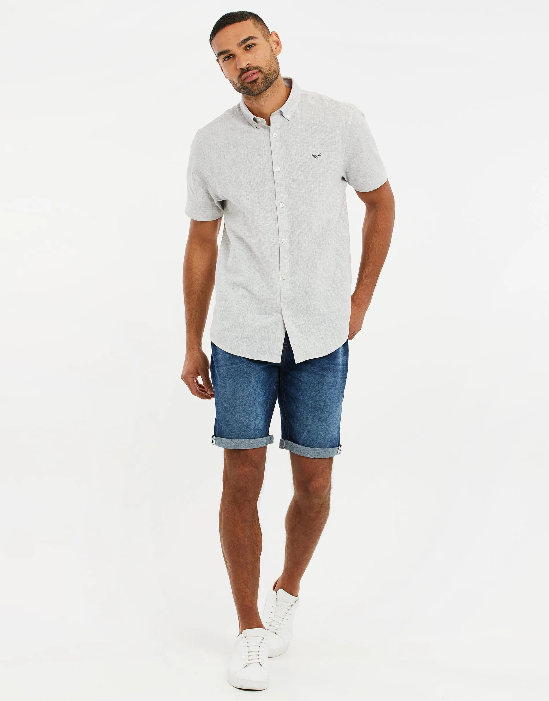 Men's Light Grey Linen Short Sleeve Shirt sold by Threadbare product image thumbnail 3