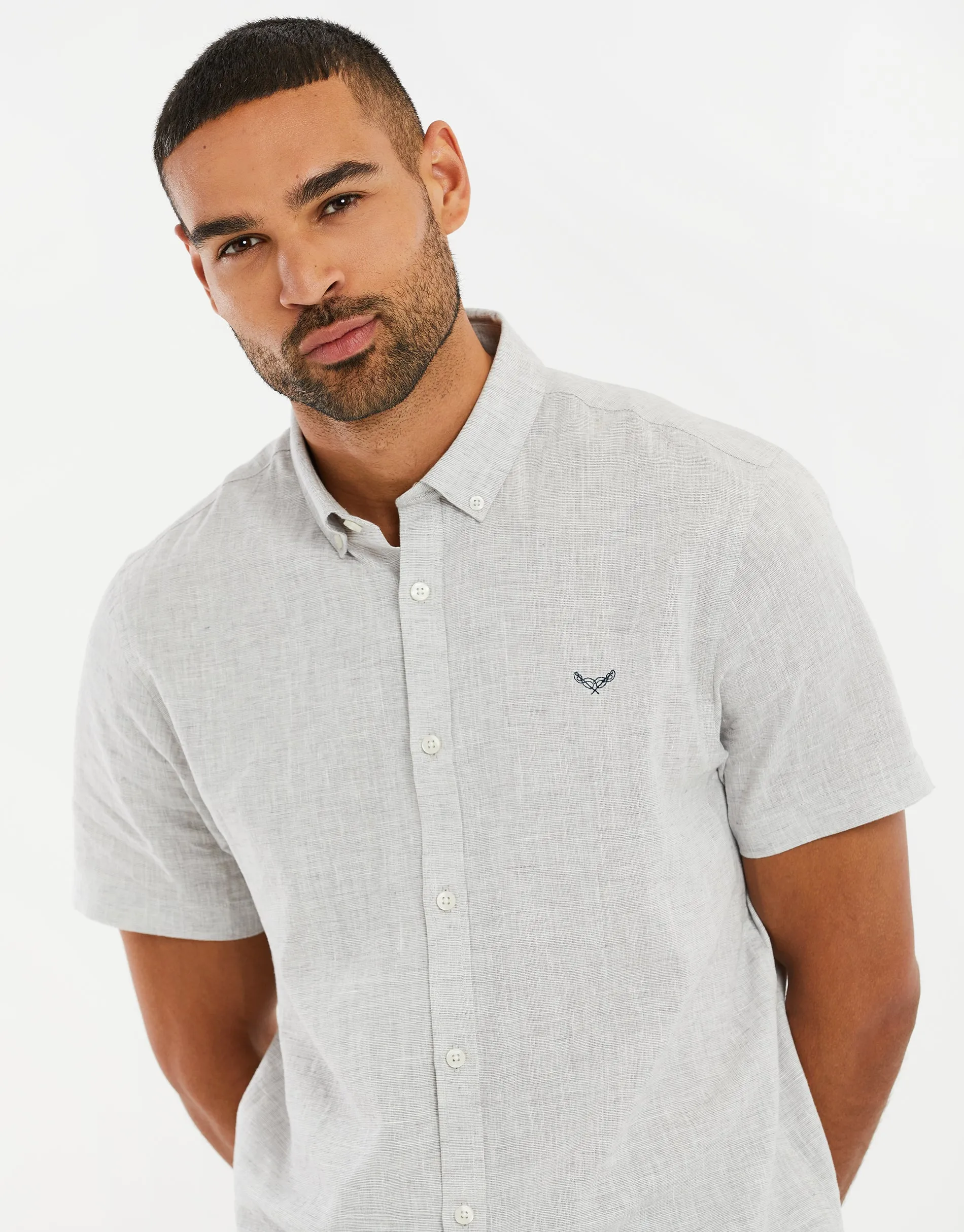 Men's Light Grey Linen Short Sleeve Shirt sold by Threadbare product image thumbnail 4