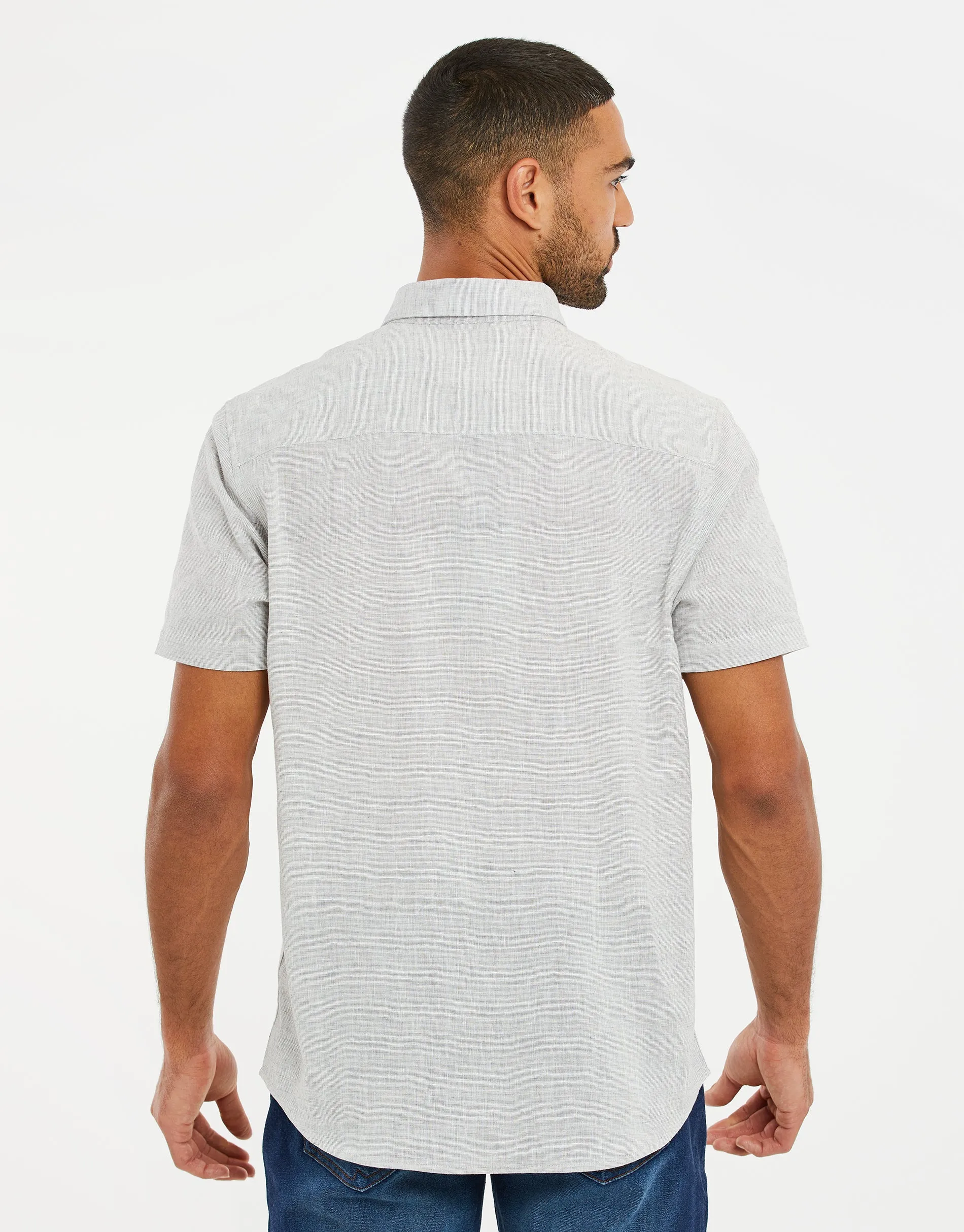 Men's Light Grey Linen Short Sleeve Shirt sold by Threadbare product image thumbnail 2