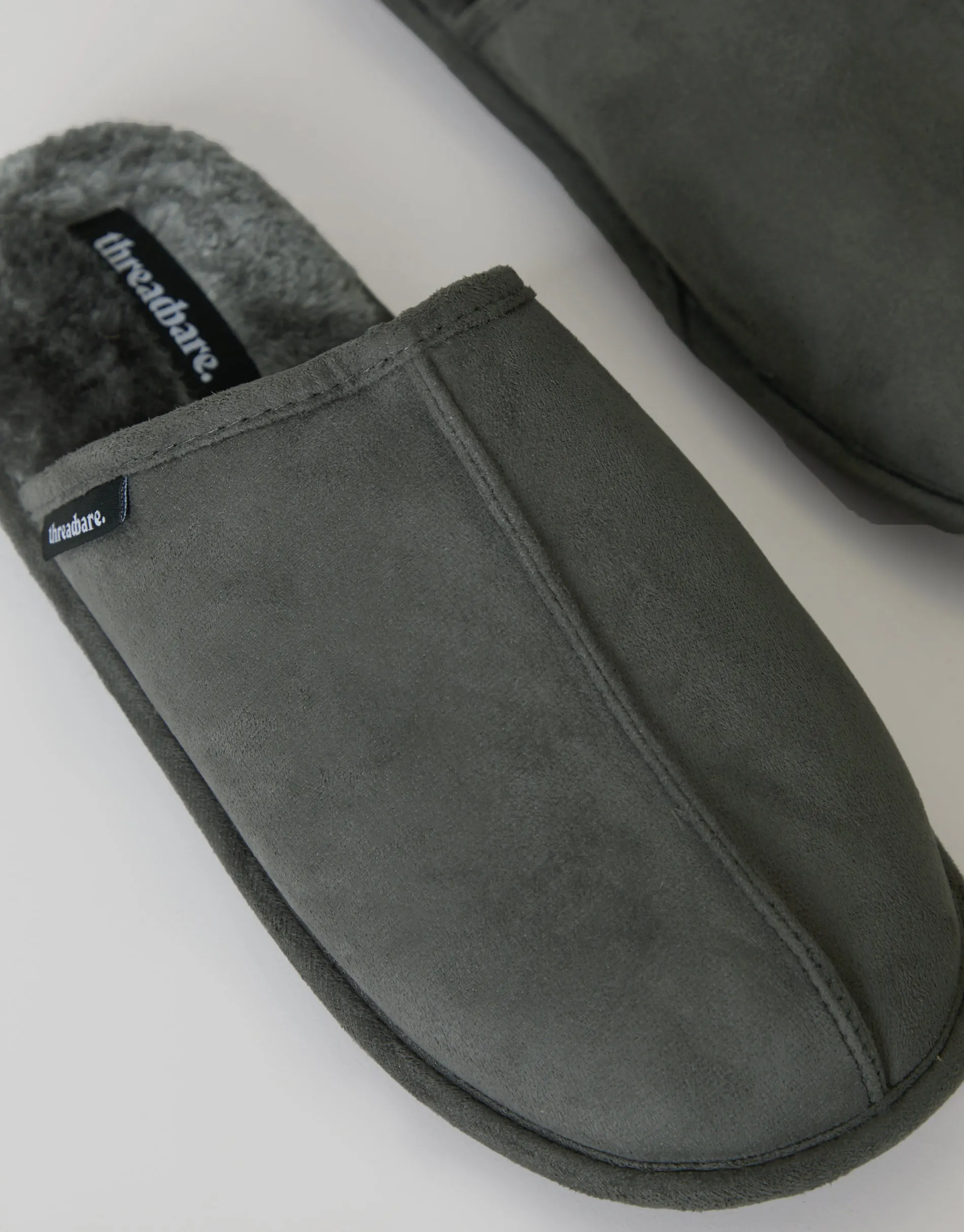 Threadbare Men's Grey Suedette Mule Slippers with Faux Fur Lining sold by Threadbare product image thumbnail 4