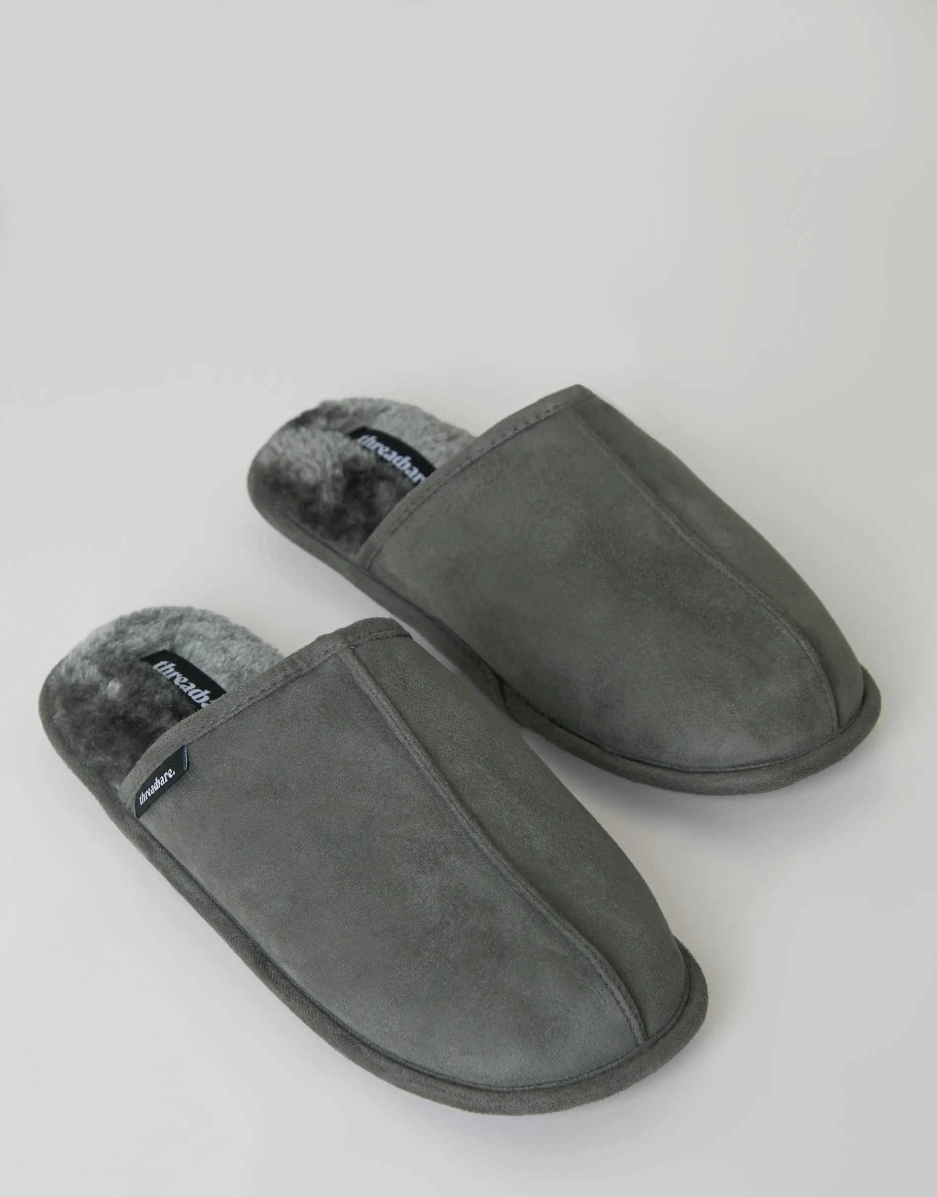 Threadbare Men's Grey Suedette Mule Slippers with Faux Fur Lining sold by Threadbare