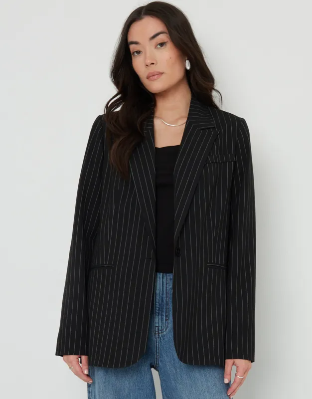 Women's Black Pinstripe Lined Blazer sold by Threadbare