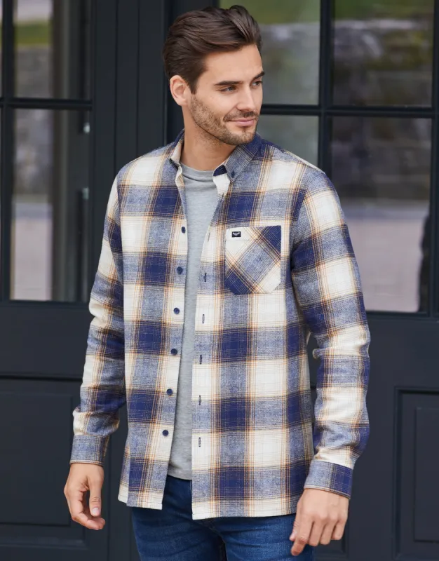 Men's Navy Check Long Sleeve Shirt sold by Threadbare