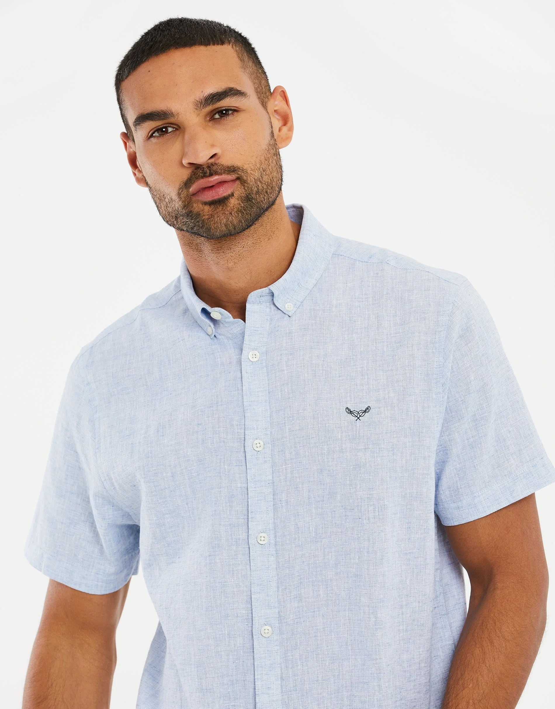 Men's Light Blue Linen Short Sleeve Shirt sold by Threadbare product image thumbnail 4