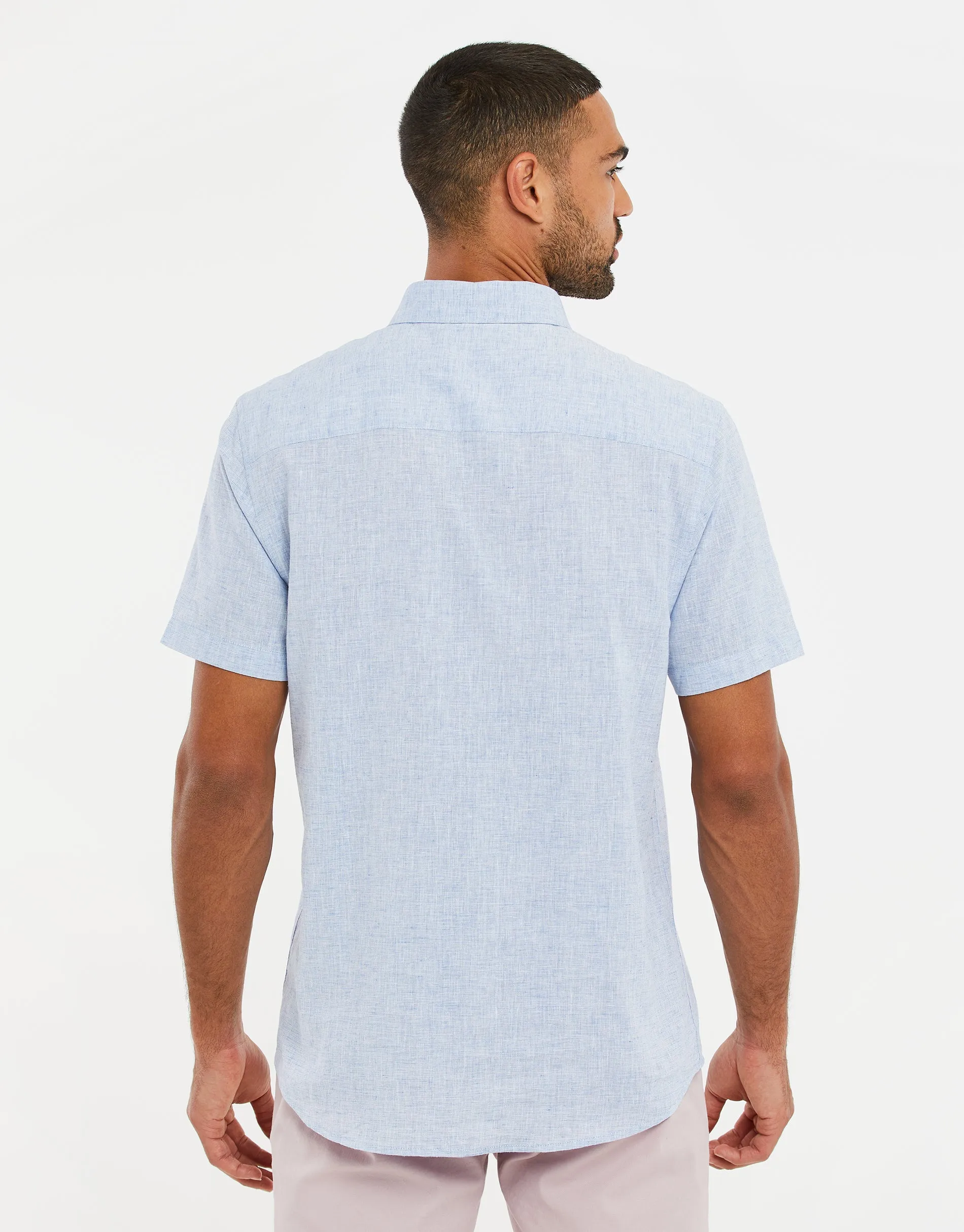 Men's Light Blue Linen Short Sleeve Shirt sold by Threadbare product image thumbnail 2