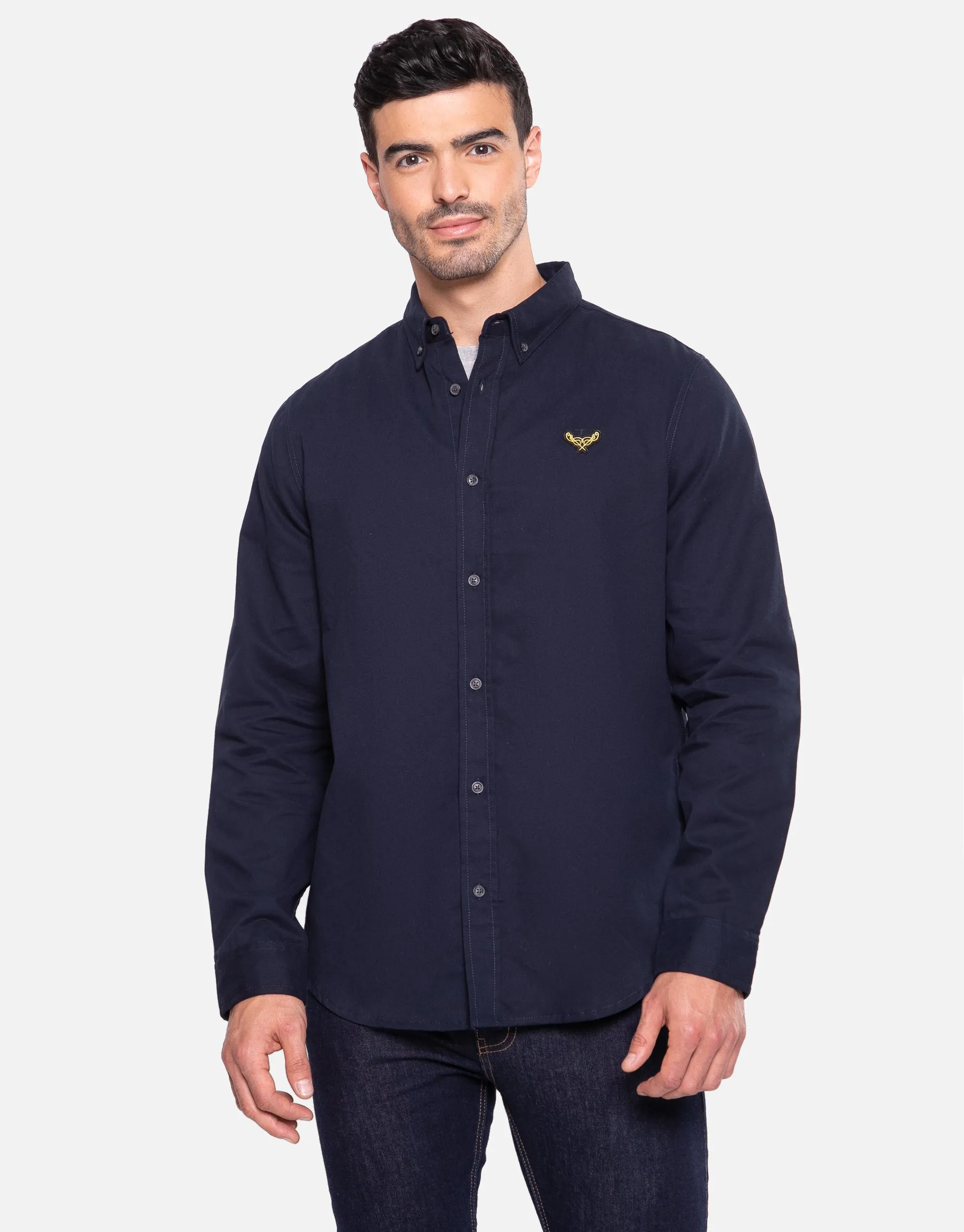 Men's Navy Plain Long Sleeve Shirt sold by Threadbare
