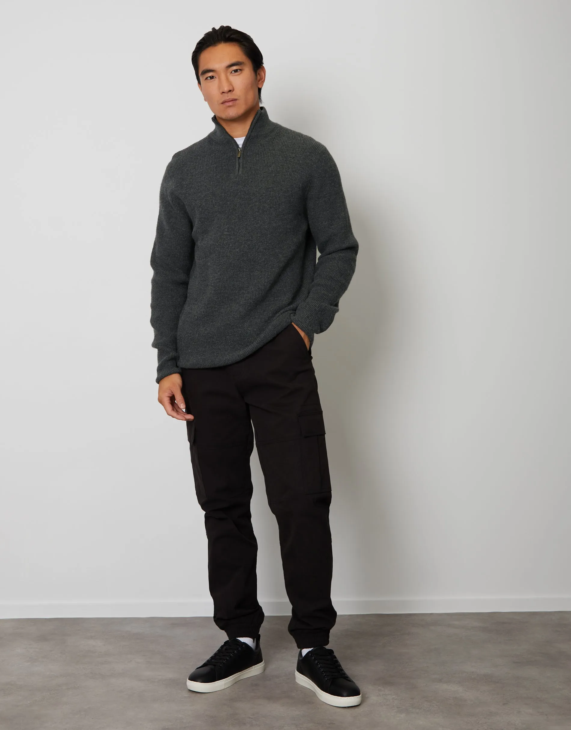Men's Charcoal Quarter Zip Knitted Jumper sold by Threadbare product image thumbnail 3