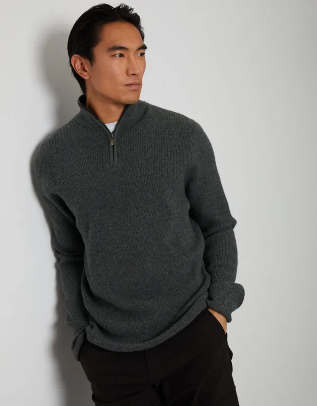 Men's Charcoal Quarter Zip Knitted Jumper sold by Threadbare