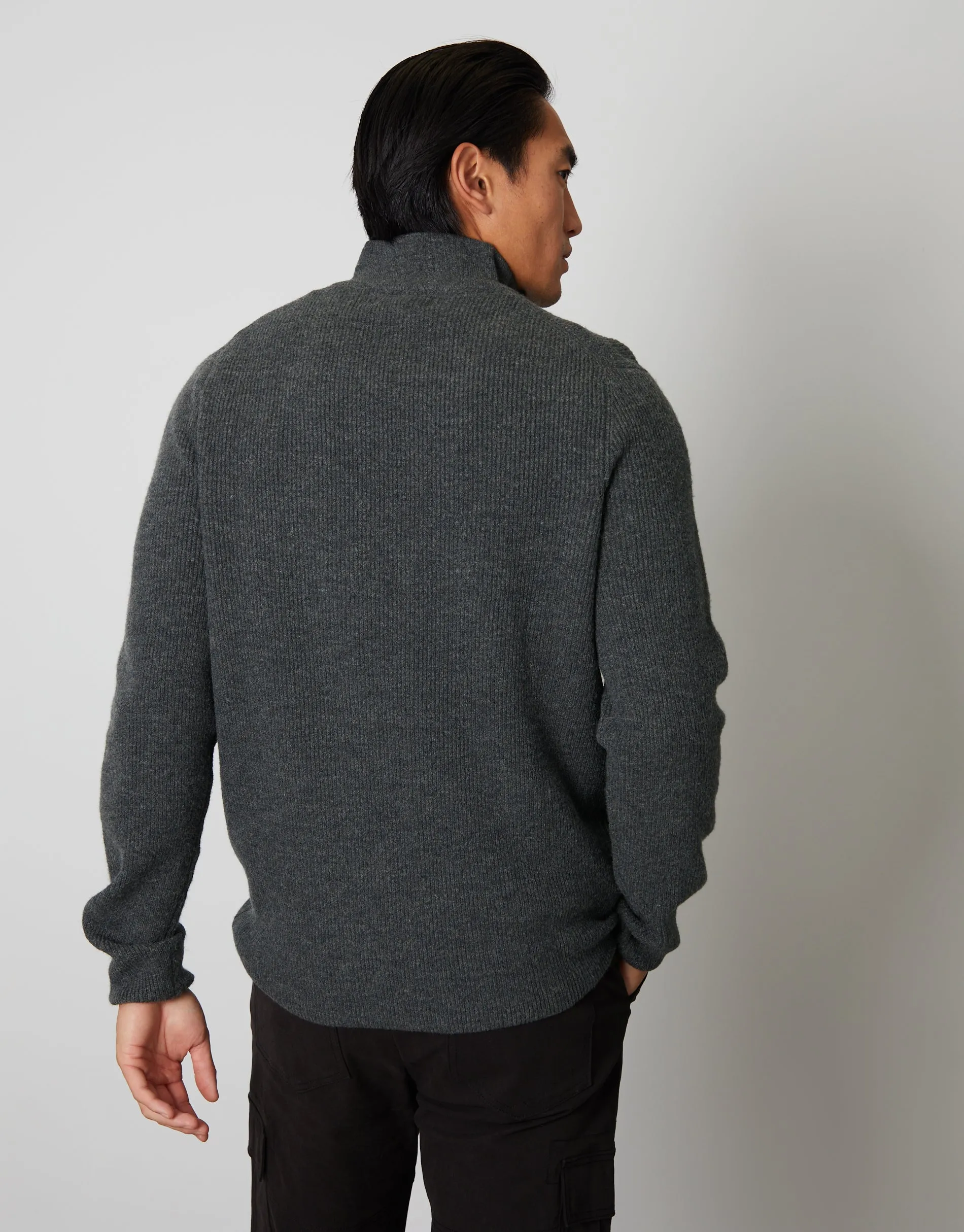 Men's Charcoal Quarter Zip Knitted Jumper sold by Threadbare product image thumbnail 2
