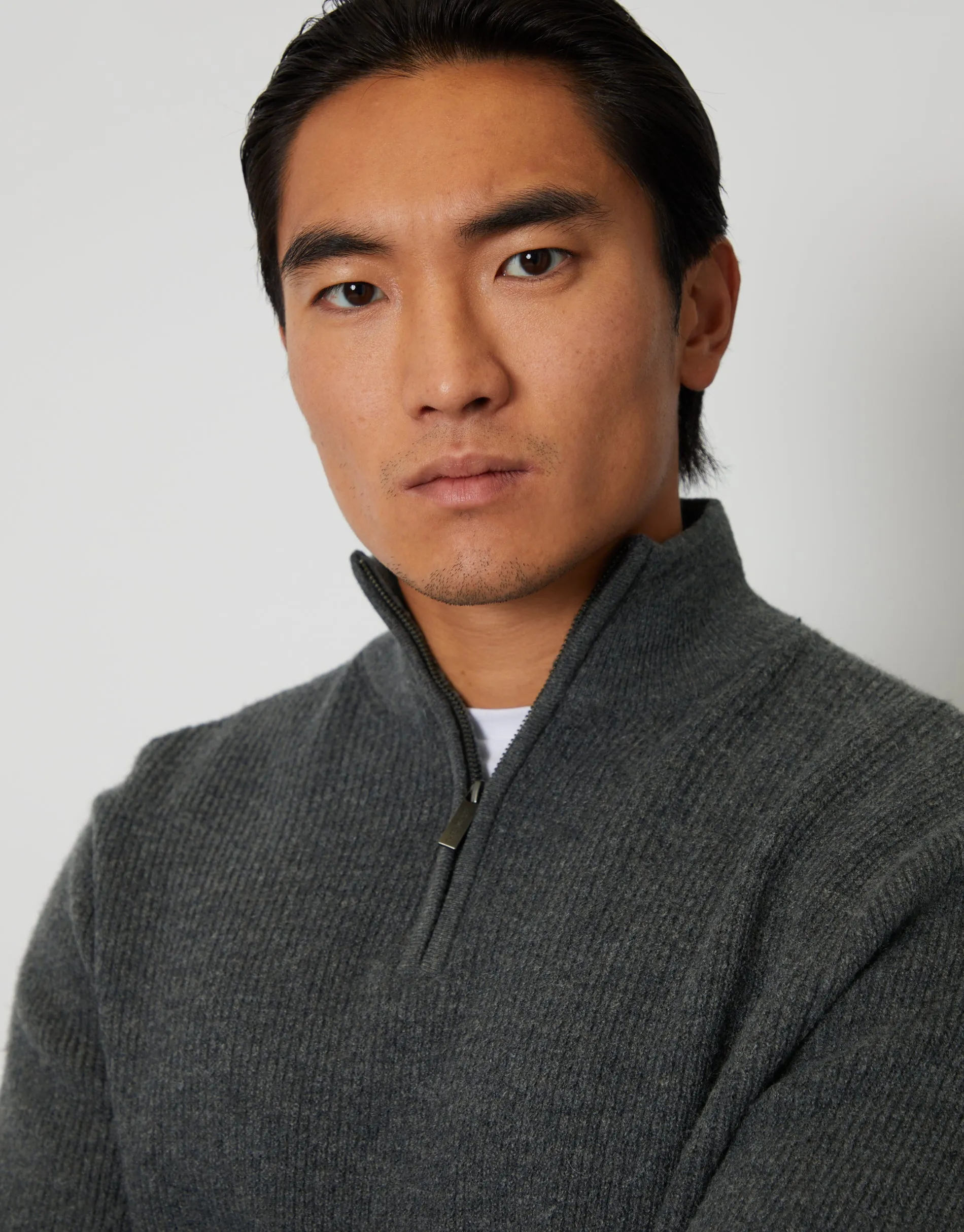 Men's Charcoal Quarter Zip Knitted Jumper sold by Threadbare product image thumbnail 4