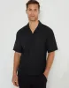 Men's Black Linen Blend Revere Collar Short Sleeve Shirt sold by Threadbare