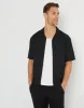 Men's Black Linen Blend Revere Collar Short Sleeve Shirt sold by Threadbare