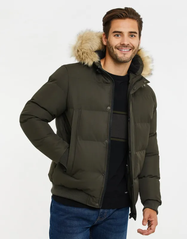 Men's Khaki Parka Puffer Jacket sold by Threadbare
