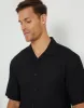 Men's Black Linen Blend Revere Collar Short Sleeve Shirt sold by Threadbare