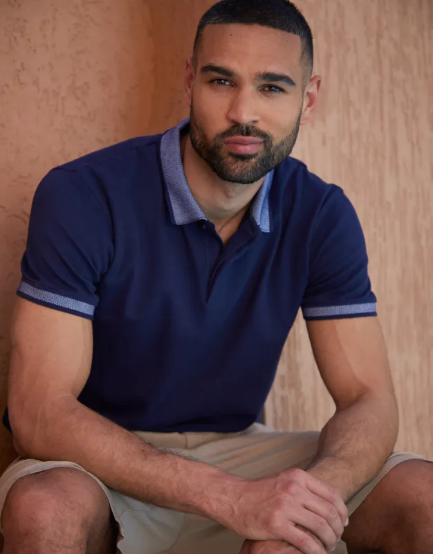 Threadbare Men's Navy Popcorn Jersey Polo Shirt sold by Threadbare