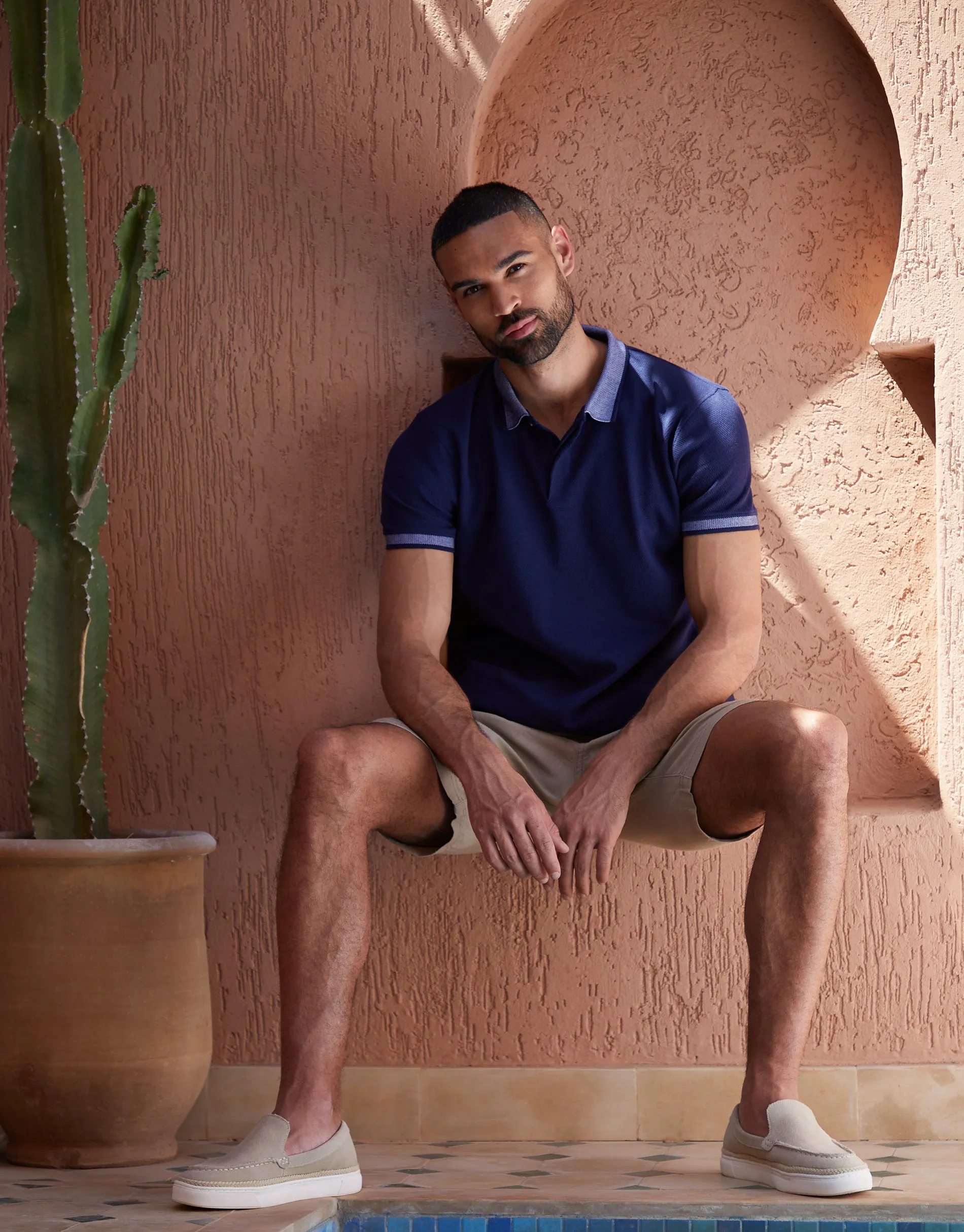 Threadbare Men's Navy Popcorn Jersey Polo Shirt sold by Threadbare product image thumbnail 4