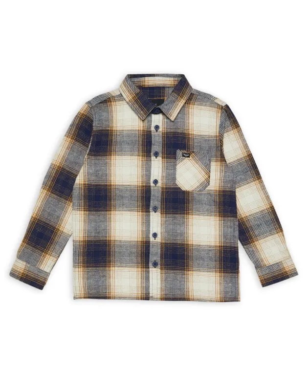 Boys' Brown Check Long Sleeve Shirt sold by Threadbare