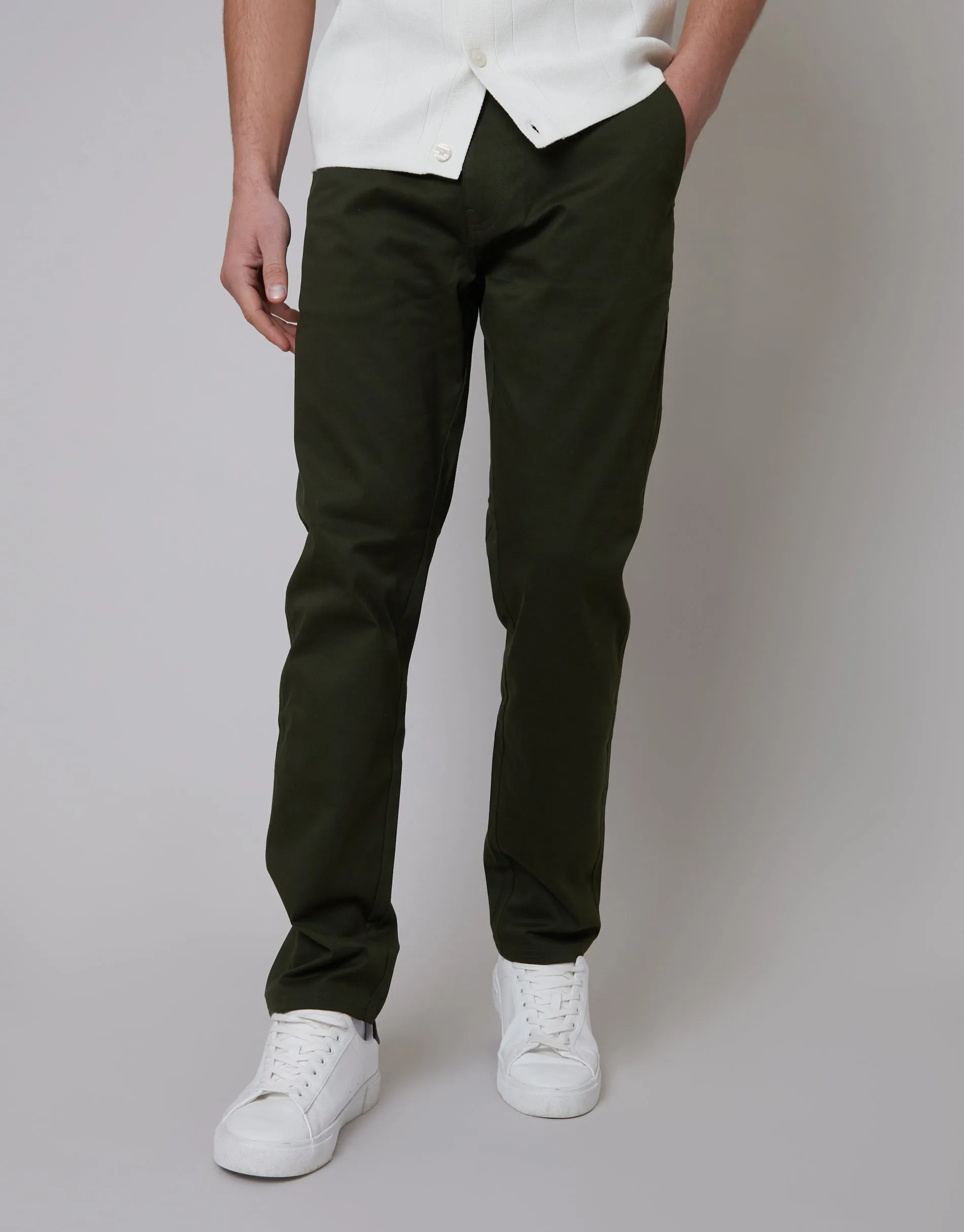 Forest Green Regular Fit Chino Trousers sold by Threadbare