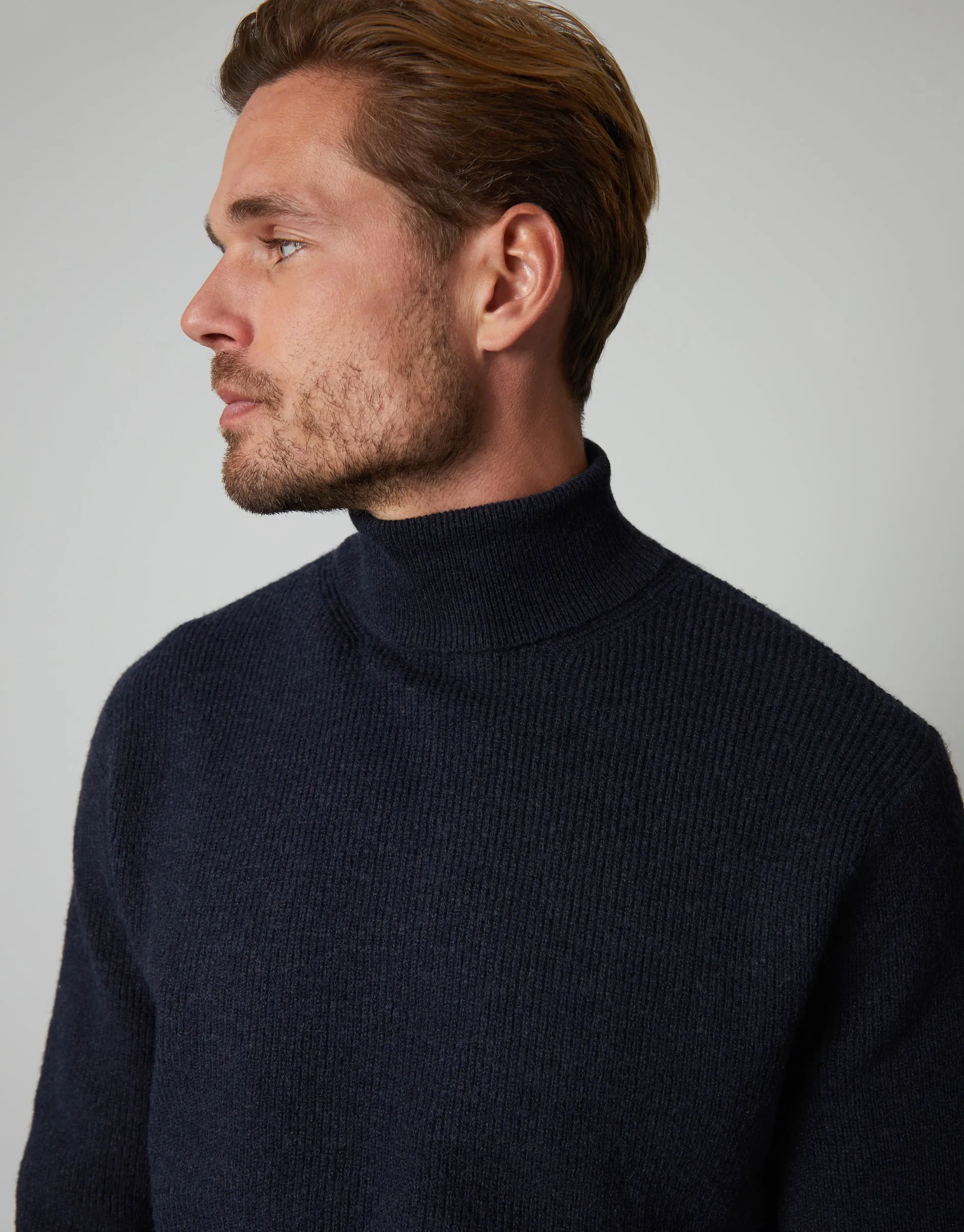Threadbare Men's Navy Ribbed Roll Neck Jumper sold by Threadbare