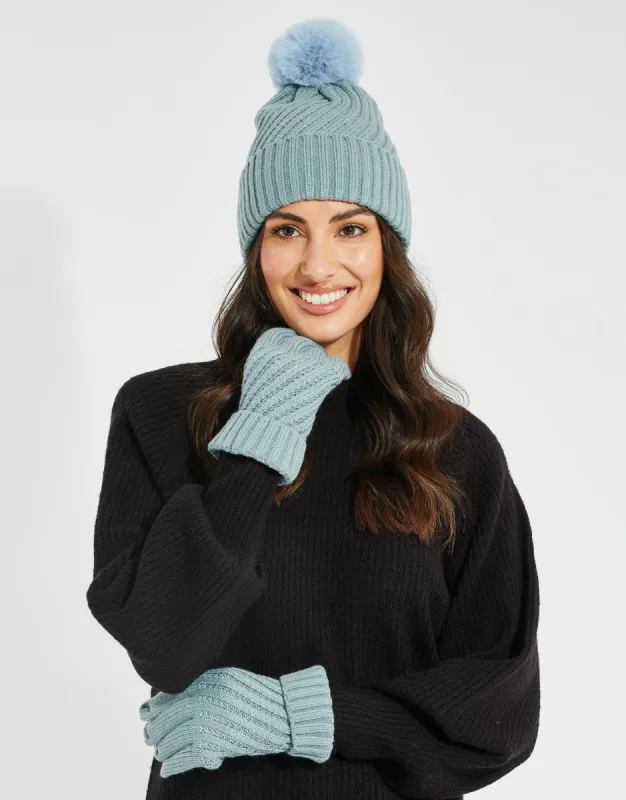 Women's Light Blue Knitted Hat & Gloves (2-Piece Set) sold by Threadbare