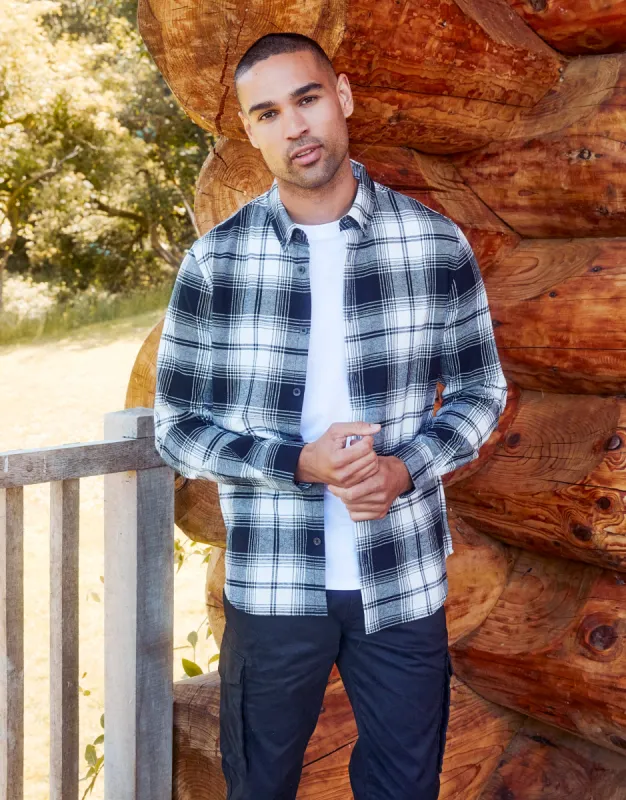 Men's Black & White Check Long Sleeve Shirt sold by Threadbare
