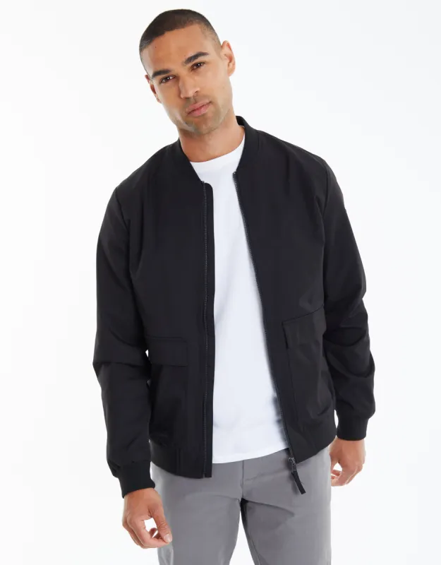 Men's Black Utility Pocket Bomber Jacket sold by Threadbare