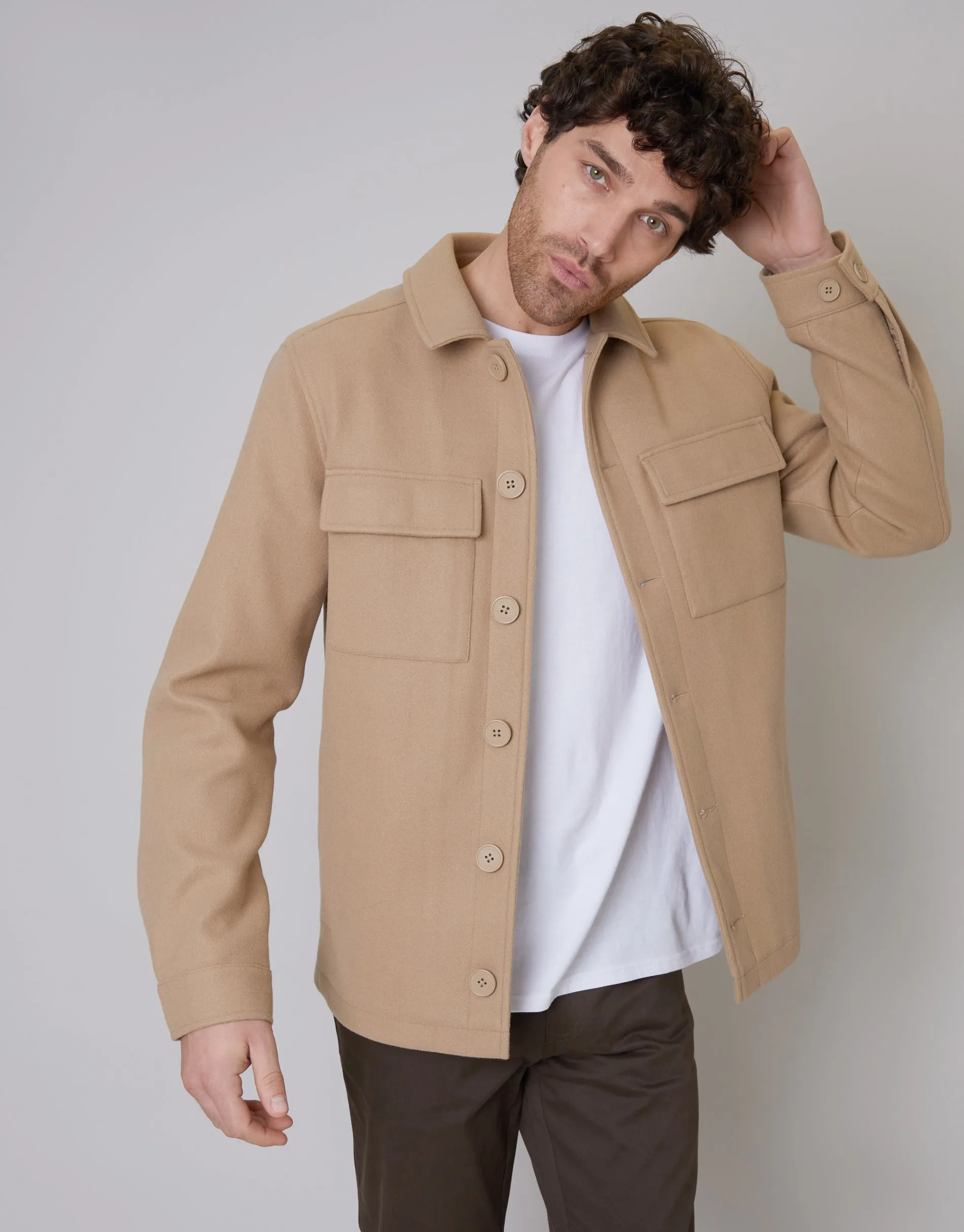 Men's Stone Mock Wool Shacket sold by Threadbare product image thumbnail 3