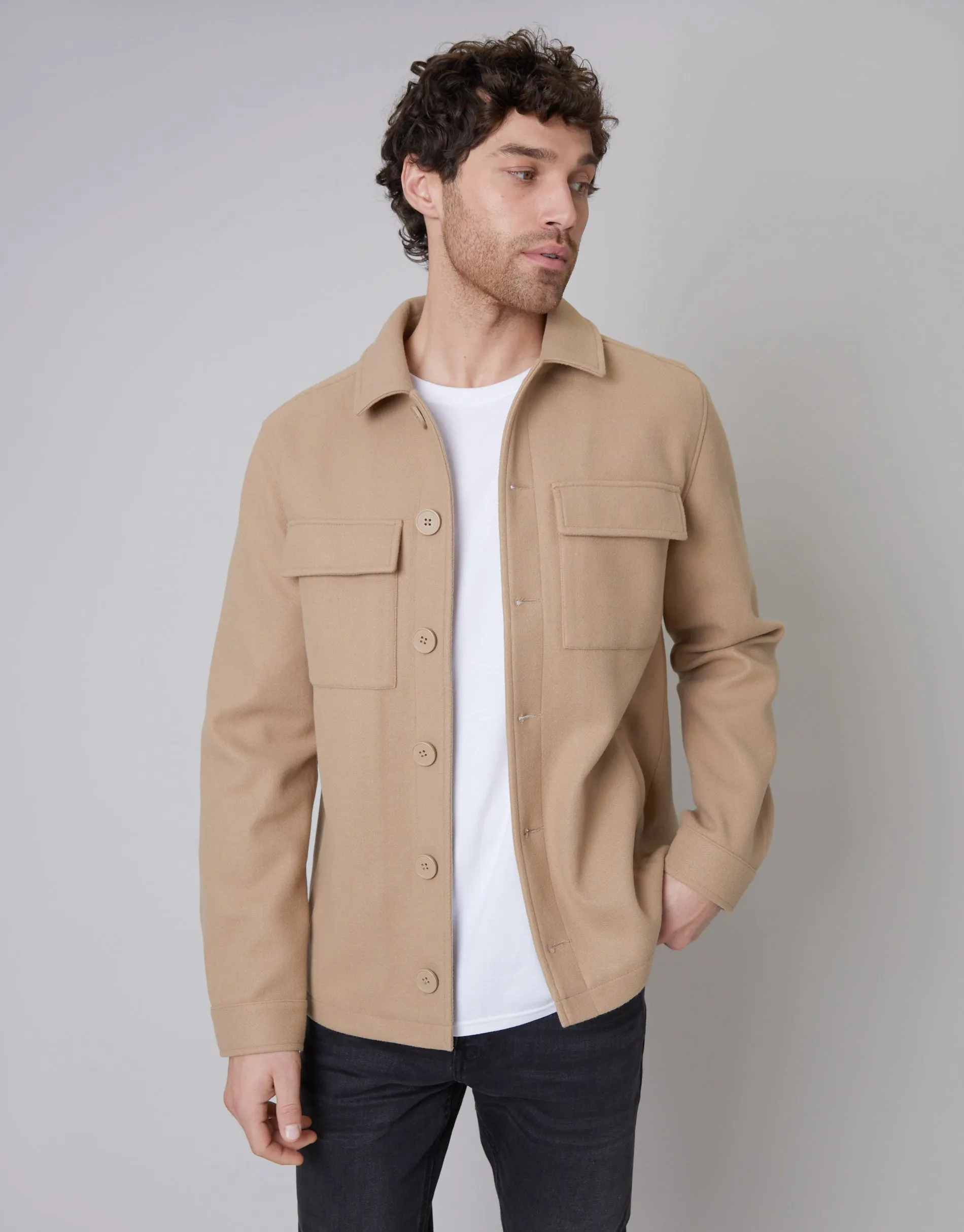 Men's Stone Mock Wool Shacket sold by Threadbare