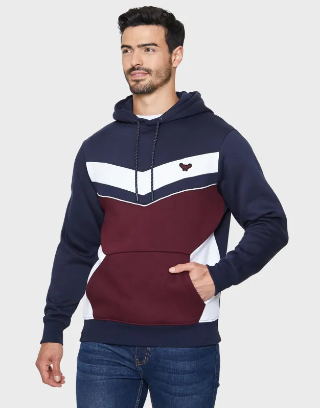Men's Navy Colourblock Pullover Hoodie sold by Threadbare