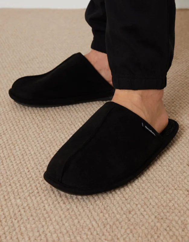 Threadbare Men's Black Suedette Mule Slippers with Faux Fur Lining sold by Threadbare
