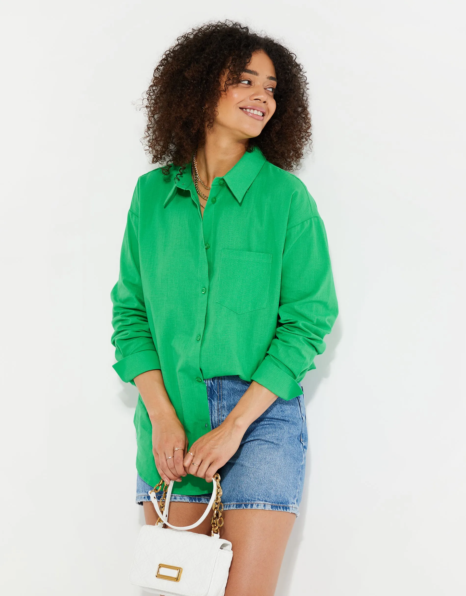 Women's Green Longline Linen Look Shirt sold by Threadbare