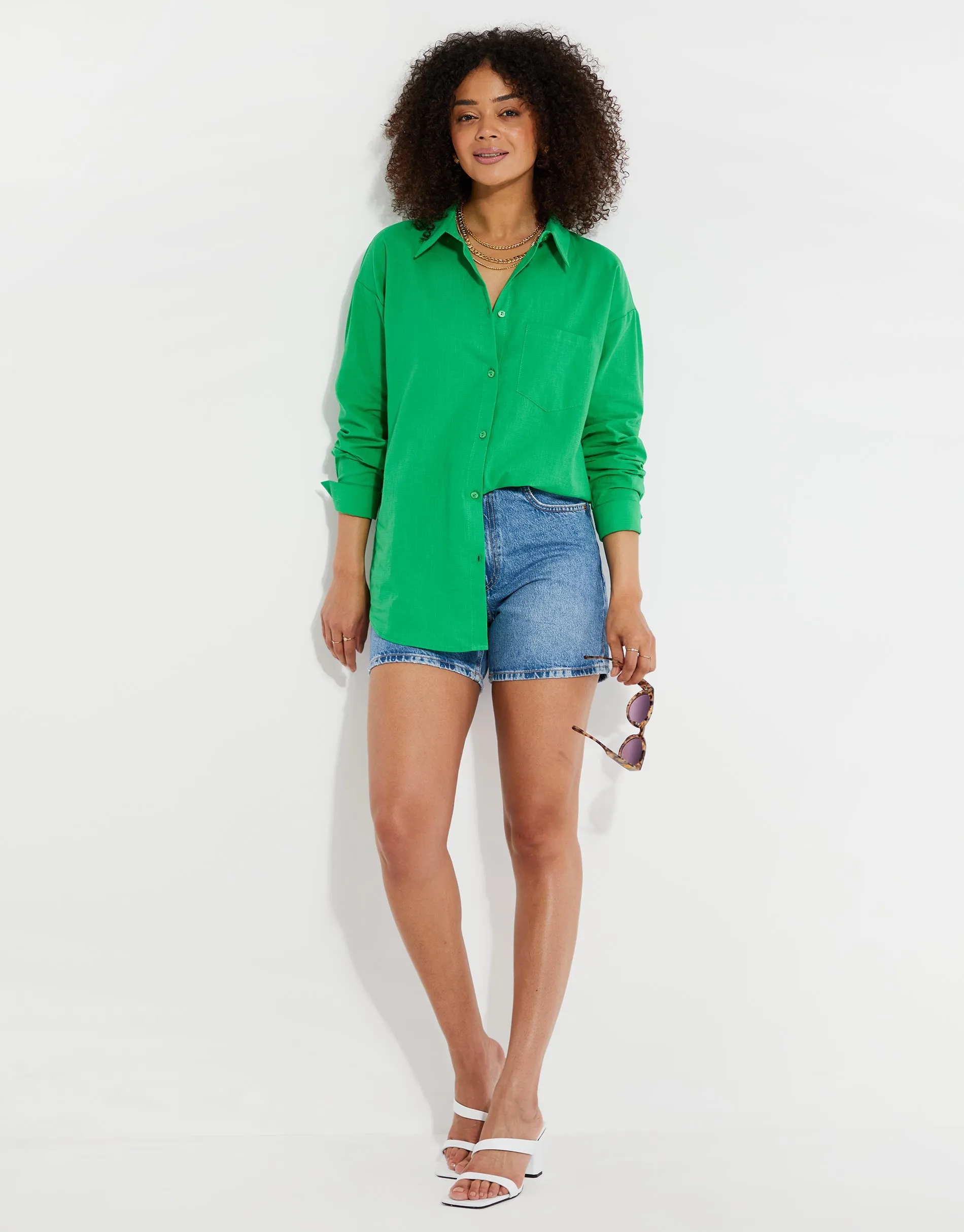 Women's Green Longline Linen Look Shirt sold by Threadbare product image thumbnail 3