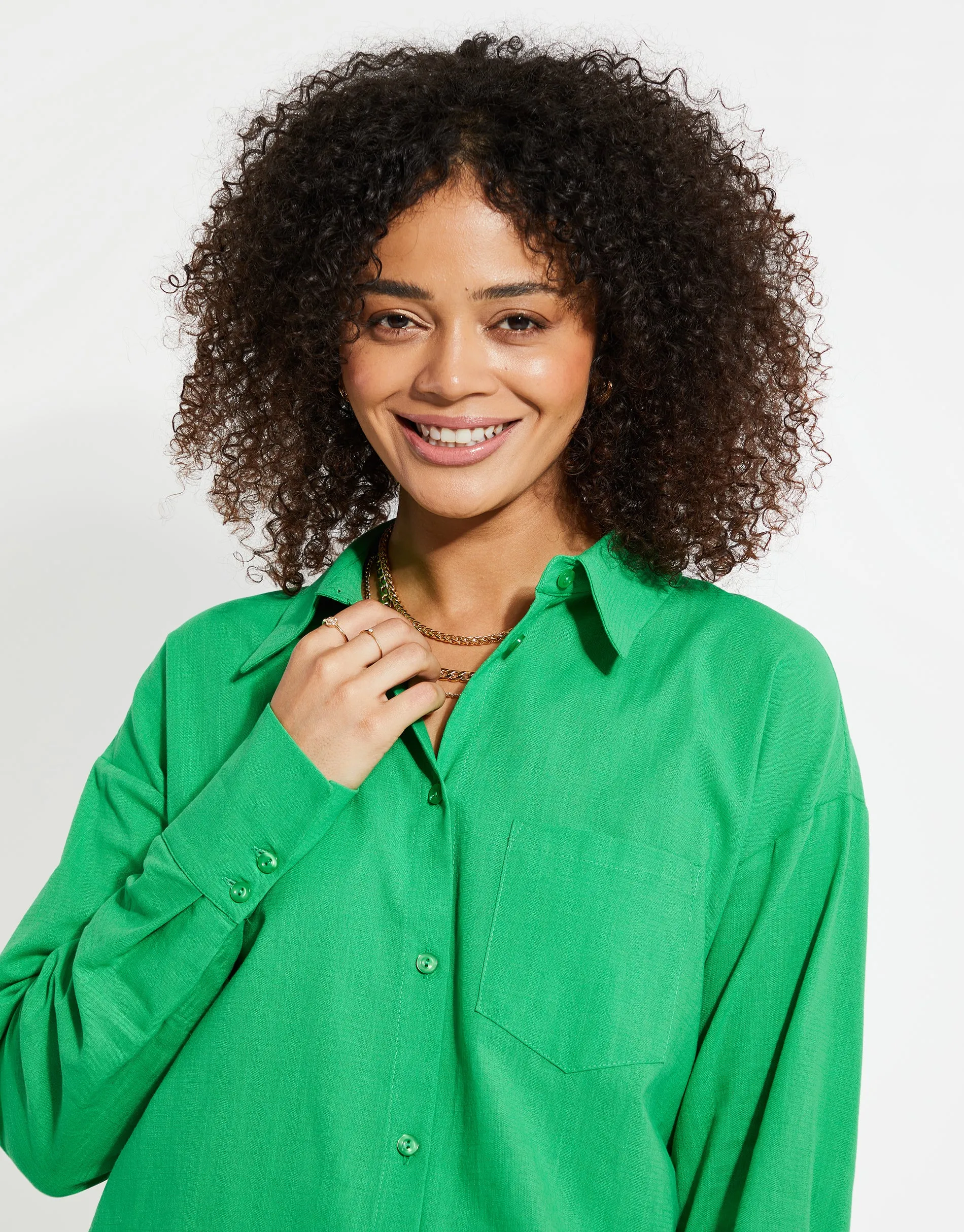 Women's Green Longline Linen Look Shirt sold by Threadbare product image thumbnail 4