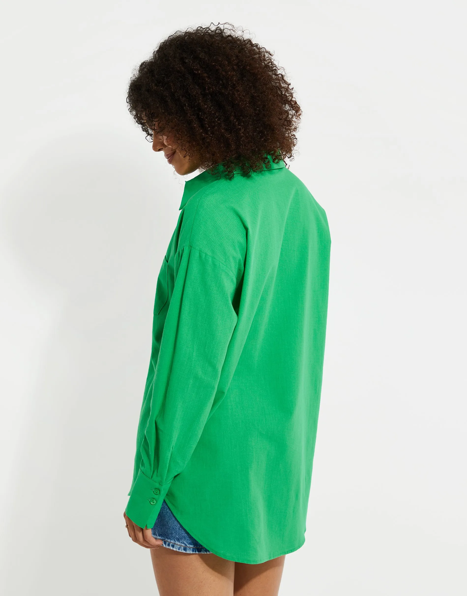Women's Green Longline Linen Look Shirt sold by Threadbare product image thumbnail 2