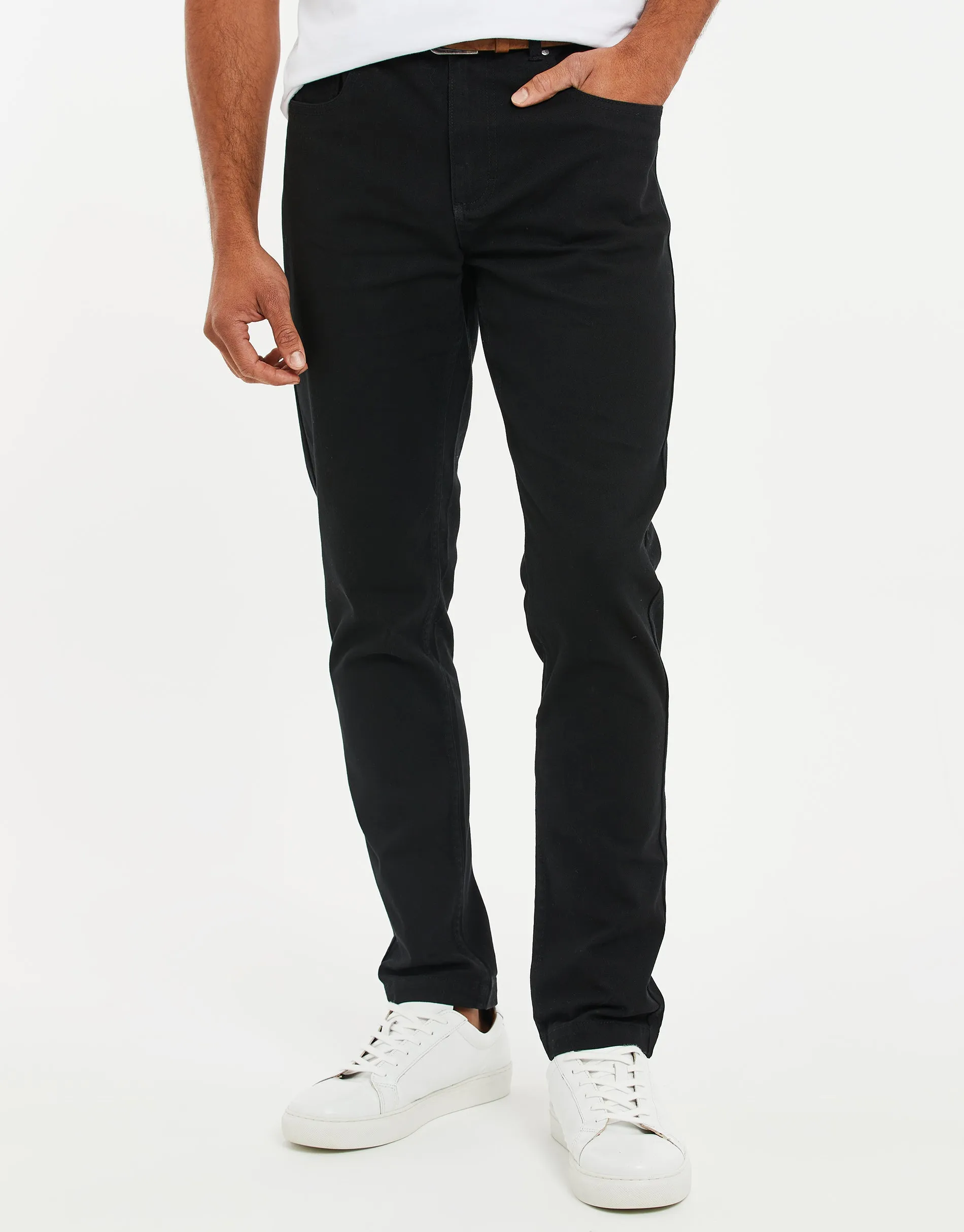 Men's Black Belted Chino Trousers sold by Threadbare