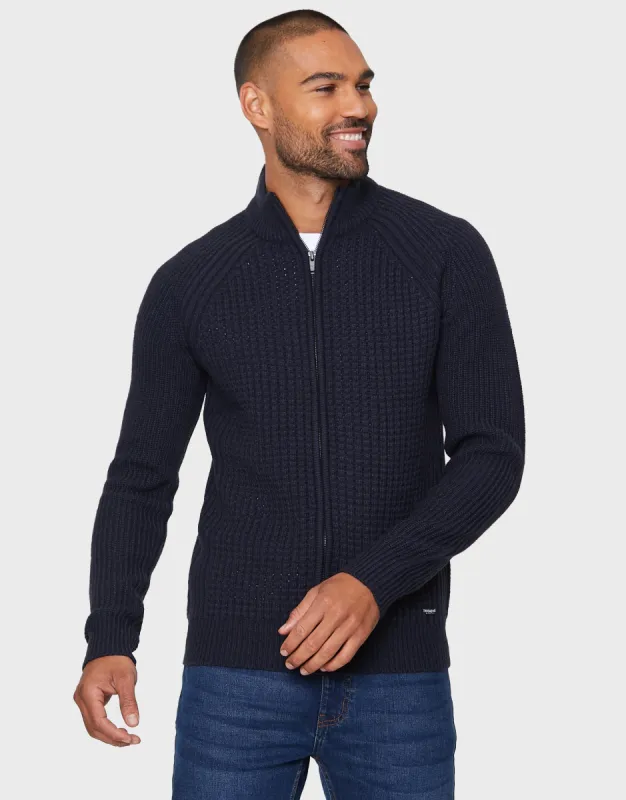 Men's Navy Zip-Up Cardigan sold by Threadbare