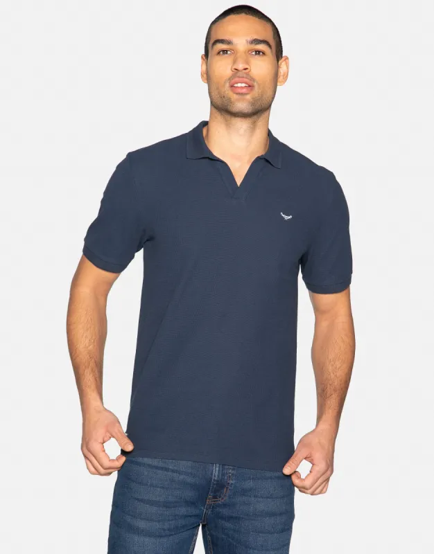 Men's Navy Cotton Pique Polo Shirt sold by Threadbare