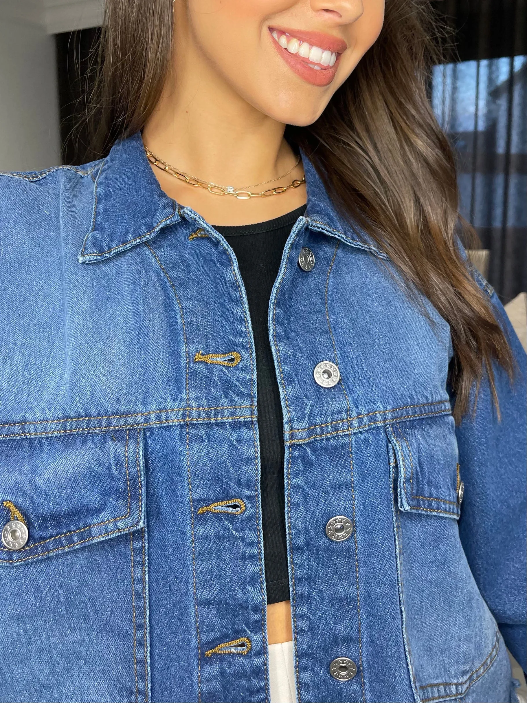 Women's Denim Marl Cropped Jacket sold by Threadbare product image thumbnail 3