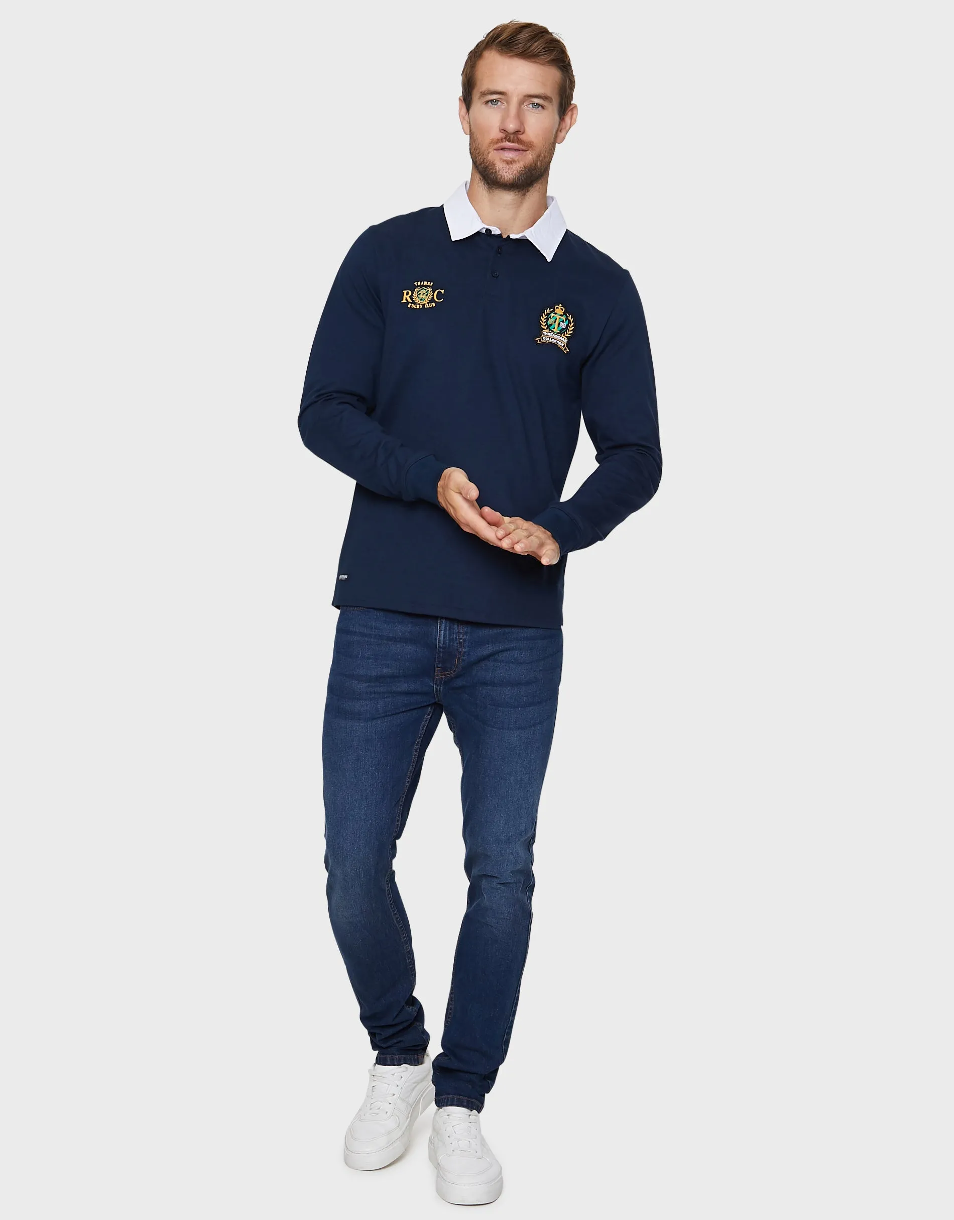 Men's Navy Long Sleeve Polo Rugby Shirt sold by Threadbare product image thumbnail 3
