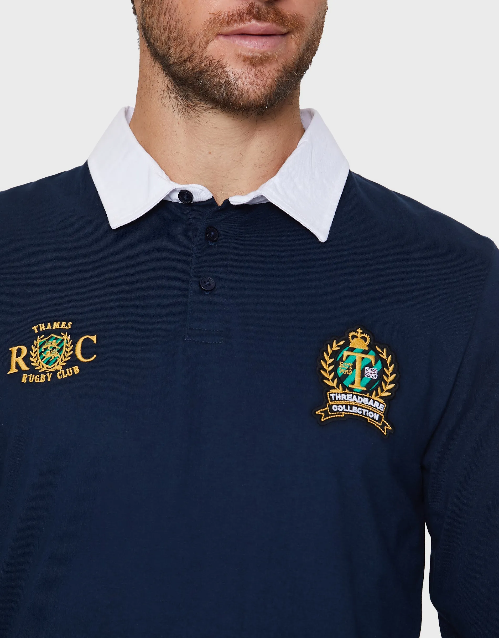 Men's Navy Long Sleeve Polo Rugby Shirt sold by Threadbare product image thumbnail 4