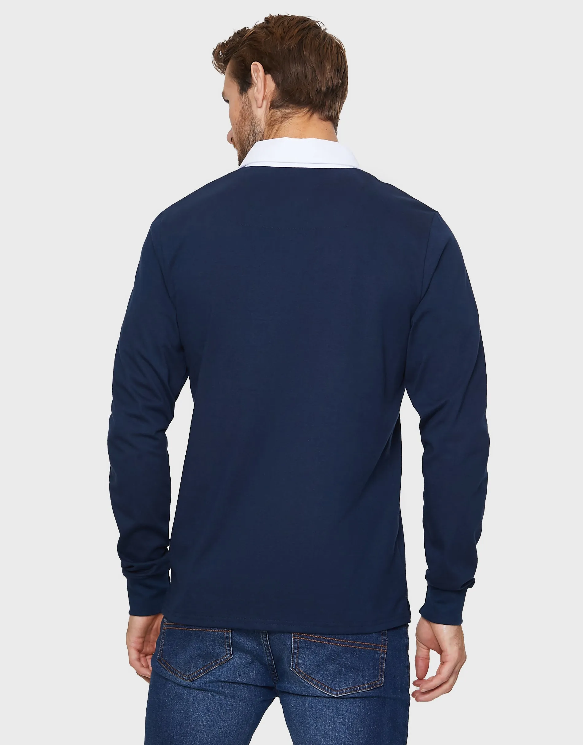 Men's Navy Long Sleeve Polo Rugby Shirt sold by Threadbare product image thumbnail 2