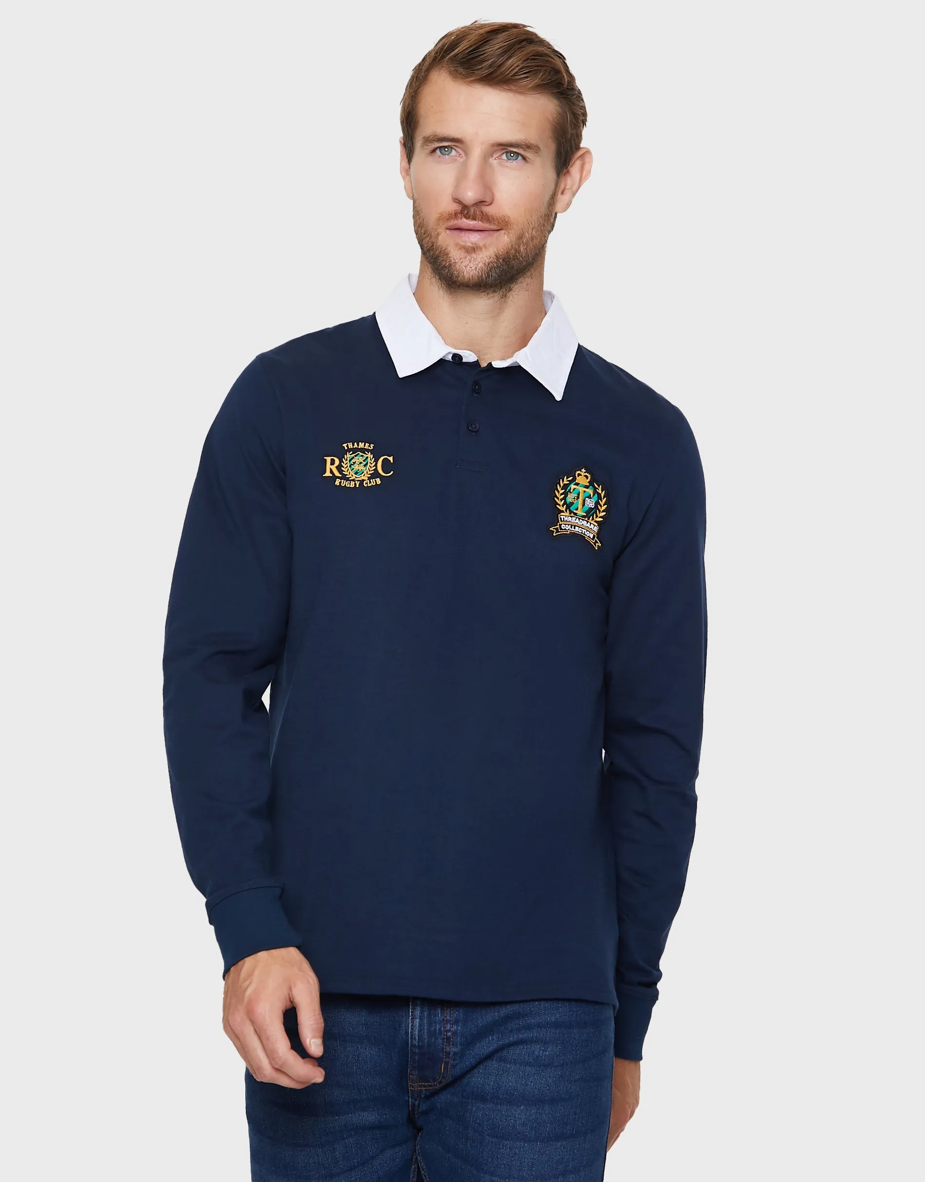 Men's Navy Long Sleeve Polo Rugby Shirt sold by Threadbare