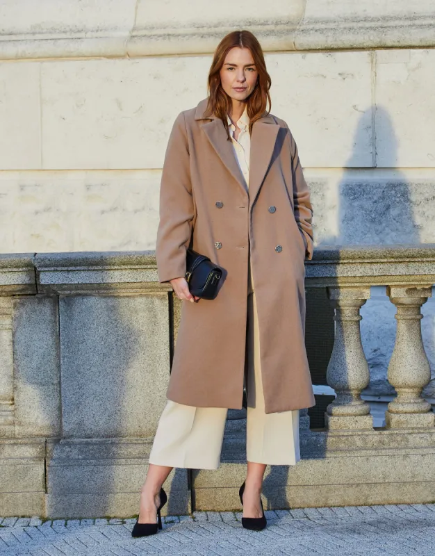 Women's Taupe Double Breasted Coat sold by Threadbare