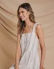 Women's Stone Stripe Linen Blend Tiered Midi Dress with Flutter Strap sold by Threadbare